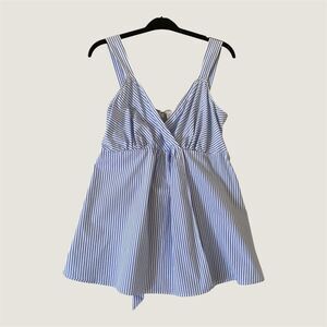Motherhood Maternity Sleeveless Wrap‎ Top Size XL Blue White Striped Cottonblend